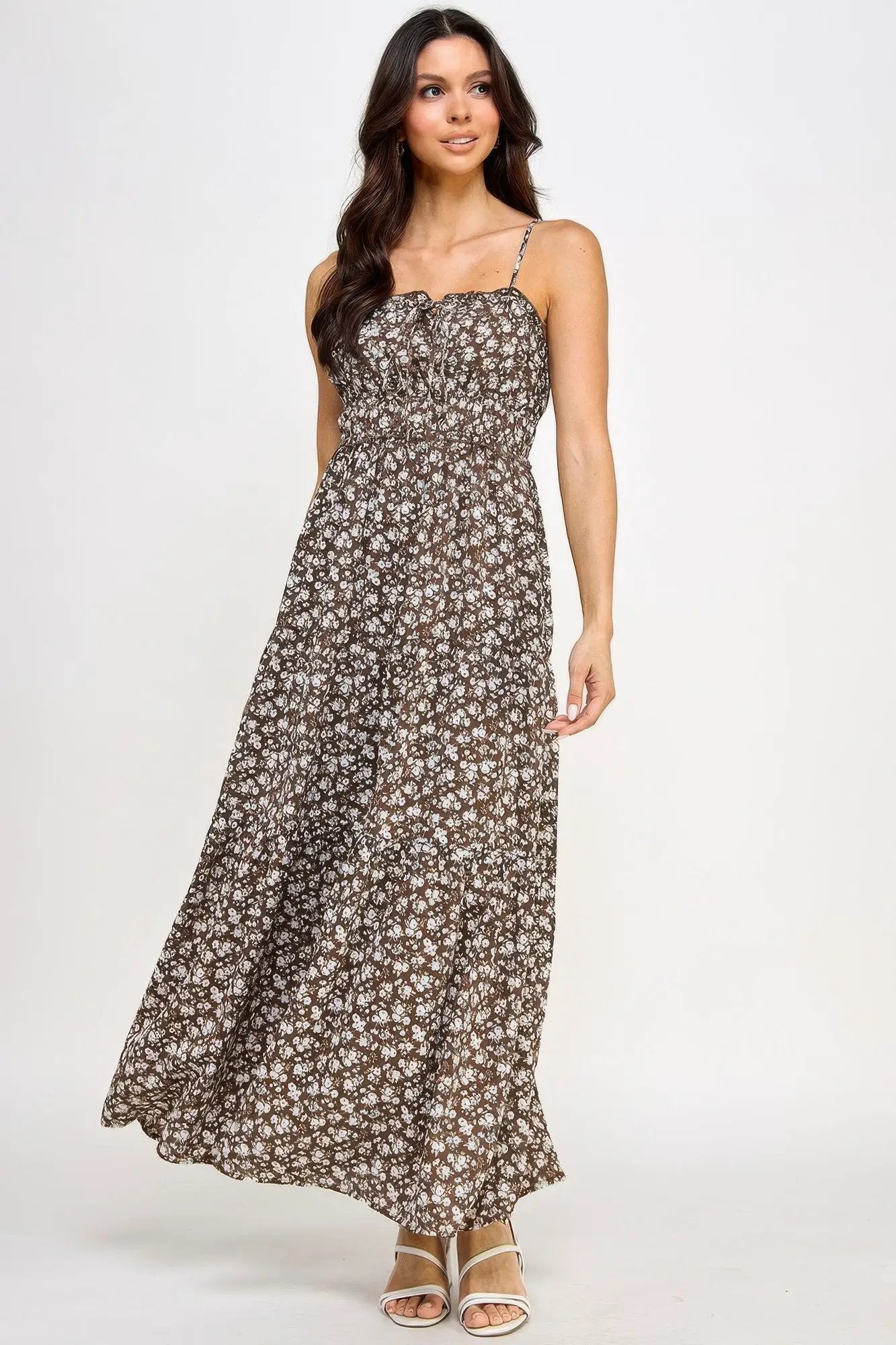 Floral Smocked Ruffle Maxi Dress