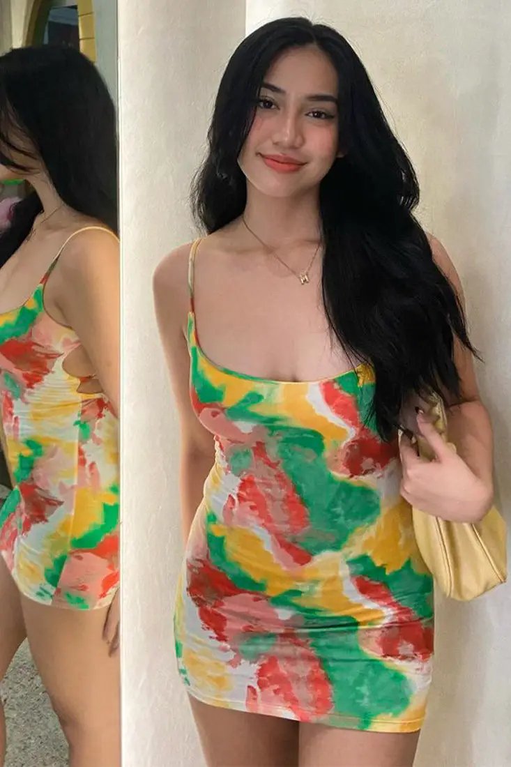 Multi Green Printed Strappy Open Back Sexy Fitted Mini Dress