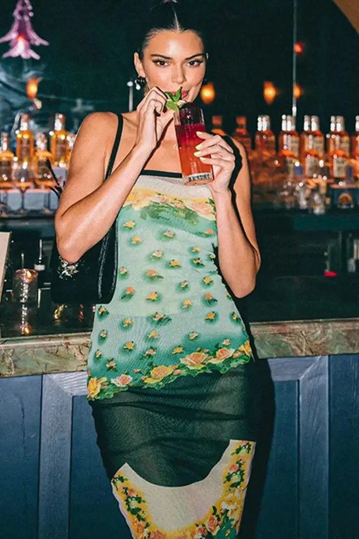 Green Mesh Flower Printed Sexy Fitted Stretchy Maxi Dress