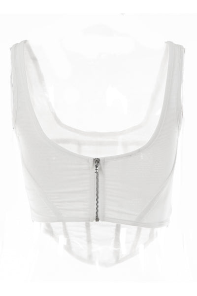 White Mesh Boned Corset Back Zipper Sexy Top