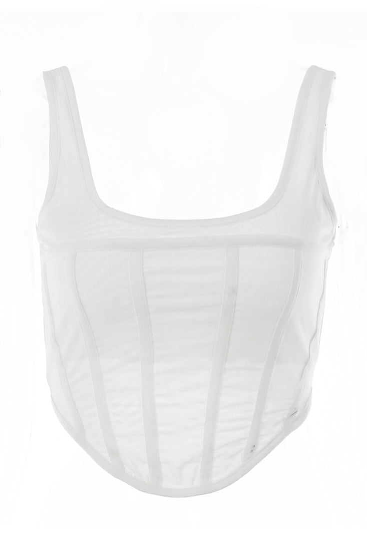 White Mesh Boned Corset Back Zipper Sexy Top