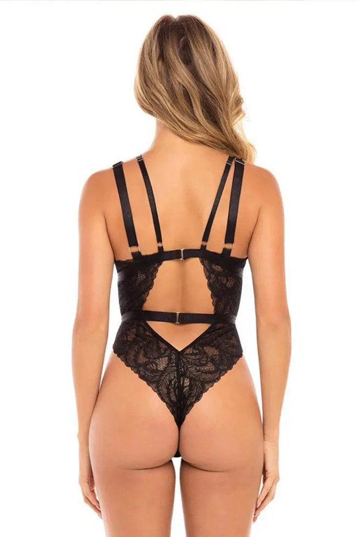 Black Strappy Lace Sexy Bodysuit Lingerie