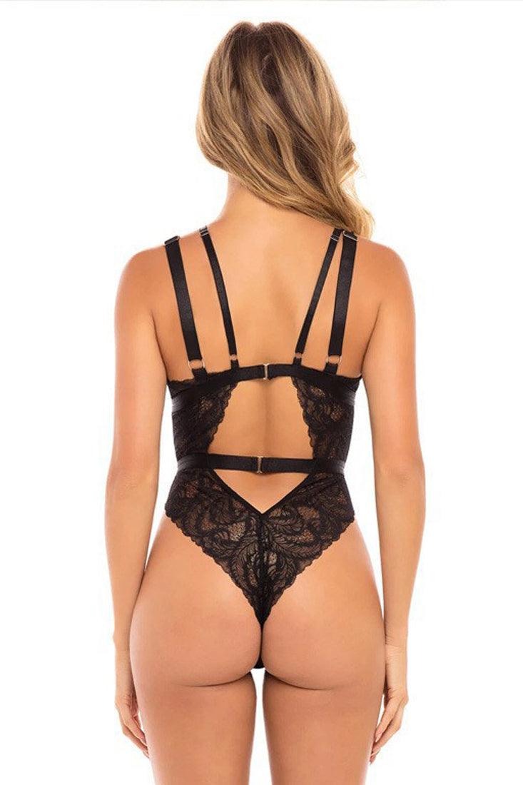 Black Strappy Lace Sexy Bodysuit Lingerie - AMIClubwear