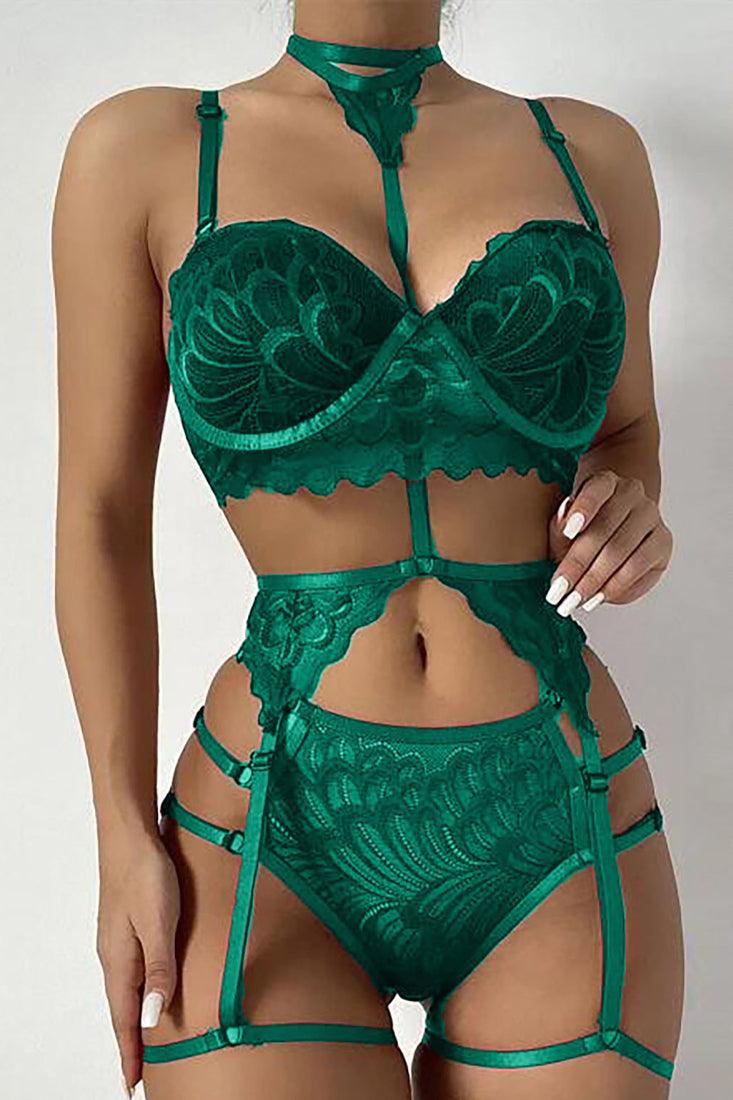 Sexy Choker Green Floral Lace Garter Belt Panty 3 Pc Set GT245 AMIClubwear Sexy Choker Green Floral Lace Garter Belt Panty 3 Pc Set GT245 AMIClubwear