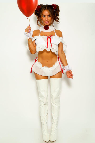 White Red Ruffle It Clown 6 Pc Sexy Halloween Costume - AMIClubwear