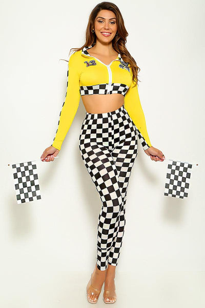 Yellow Race Car Racer Full Length 2pc Sexy Halloween Costume - AMIClubwear