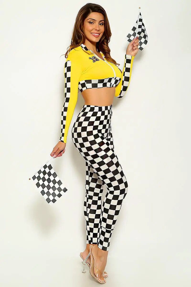 Yellow Race Car Racer Full Length 2pc Sexy Halloween Costume
