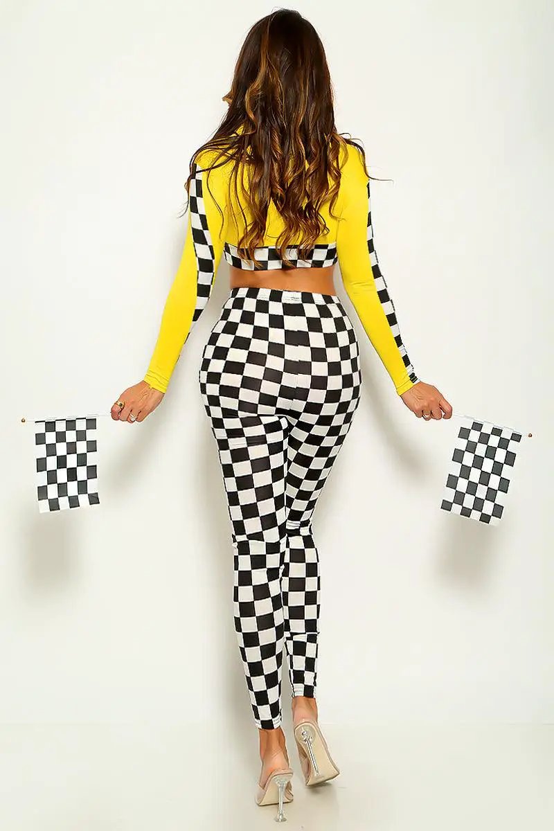 Yellow Race Car Racer Full Length 2pc Sexy Halloween Costume