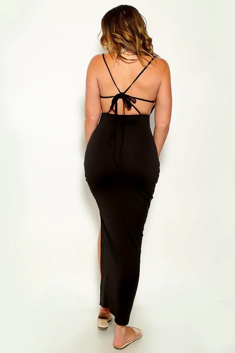 Black Full Length Strappy High Slit Sexy Maxi Dress