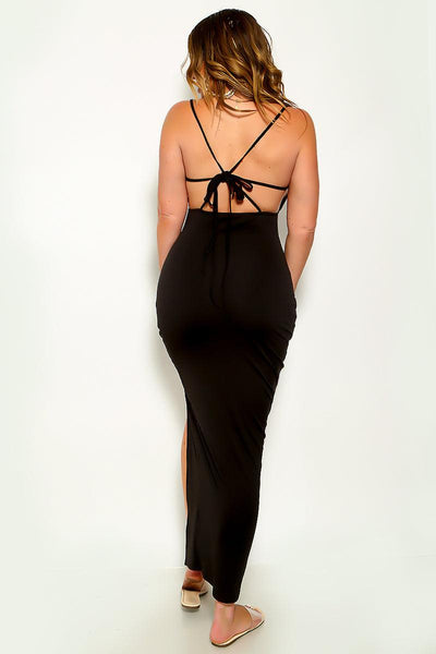 Black Full Length Strappy High Slit Sexy Maxi Dress - AMIClubwear