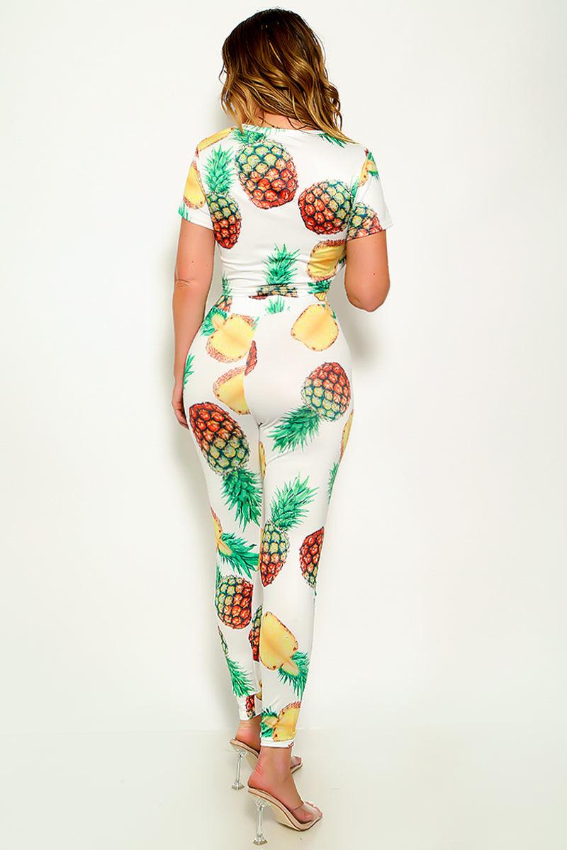 White Pineapple Print Top Leggings 2Pc Outfit Sexy Jumpsuit - AMIClubwear