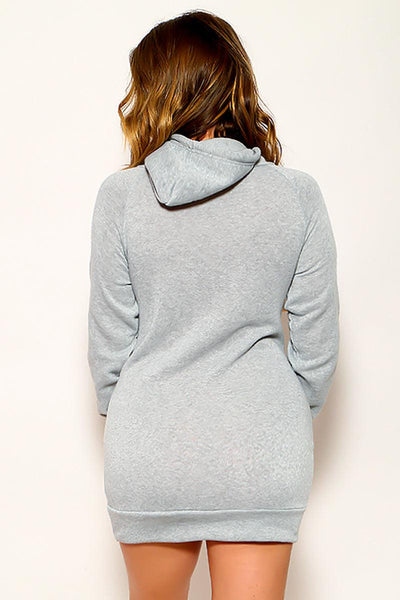 Light Grey Hoodie Zipper Pocket Sexy Sweatshirt Dress Sweater - AMIClubwear
