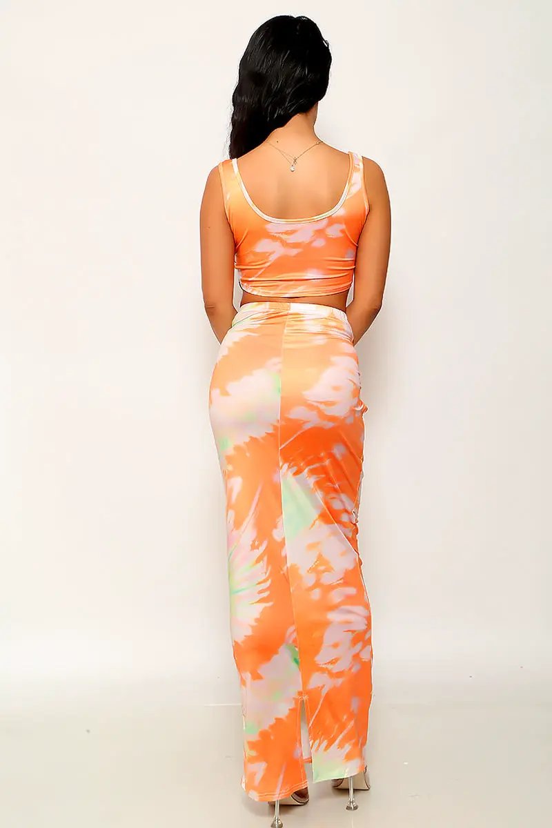 Orange Sleeveless Cropped Two Piece Maxi dress