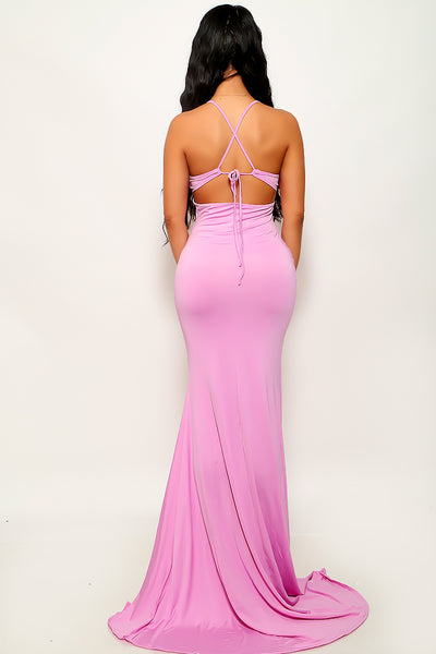 Lavender Strappy Deep V Floor Length Sexy Mermaid Formal Party Dress