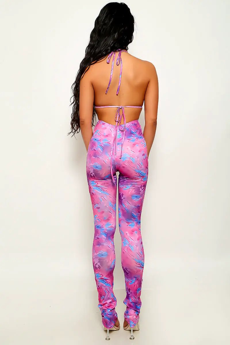 Purple Blue Tie Dye Triangle Pants Zipper 2Pc Outfit Set