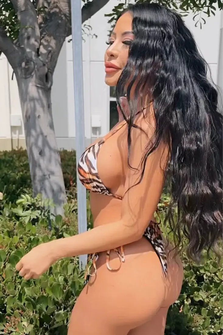 Tiger Halter Fringe Rhinestone Detail Two Piece Sexy Swimsuit