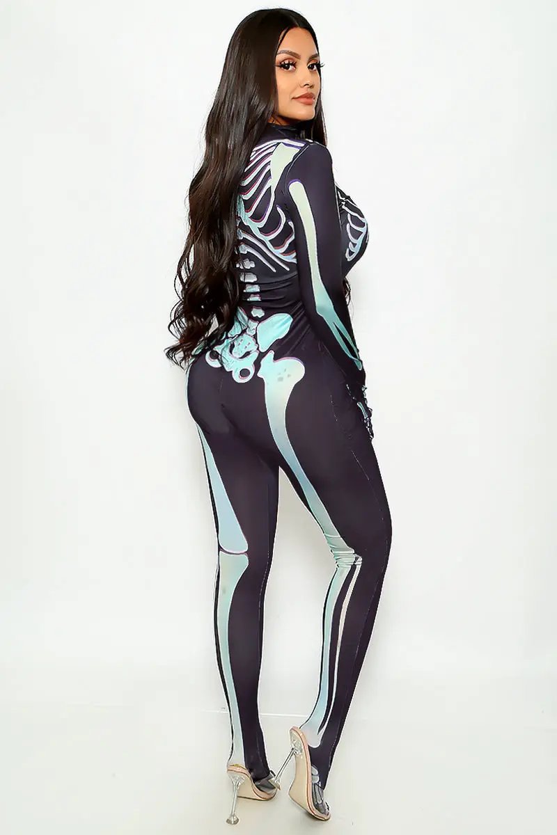 Black Green Skeleton Gloved Footed Sexy Fitted Costume