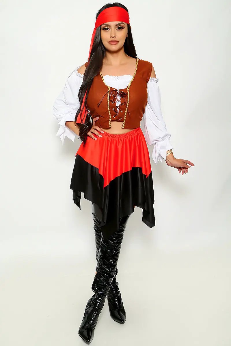 Black Red Sexy 5Pc Pirates Of Caribbean Costume