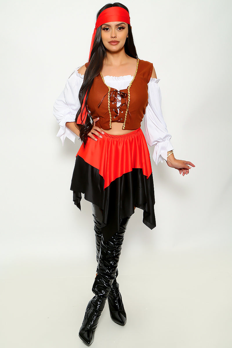 Black Red Sexy 5Pc Pirates Of Caribbean Costume