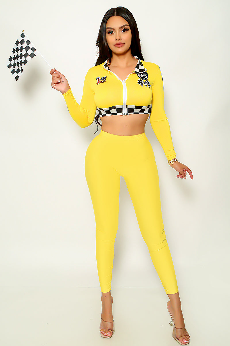 Yellow Race Car Racer Full Length 2pc Sexy Costume