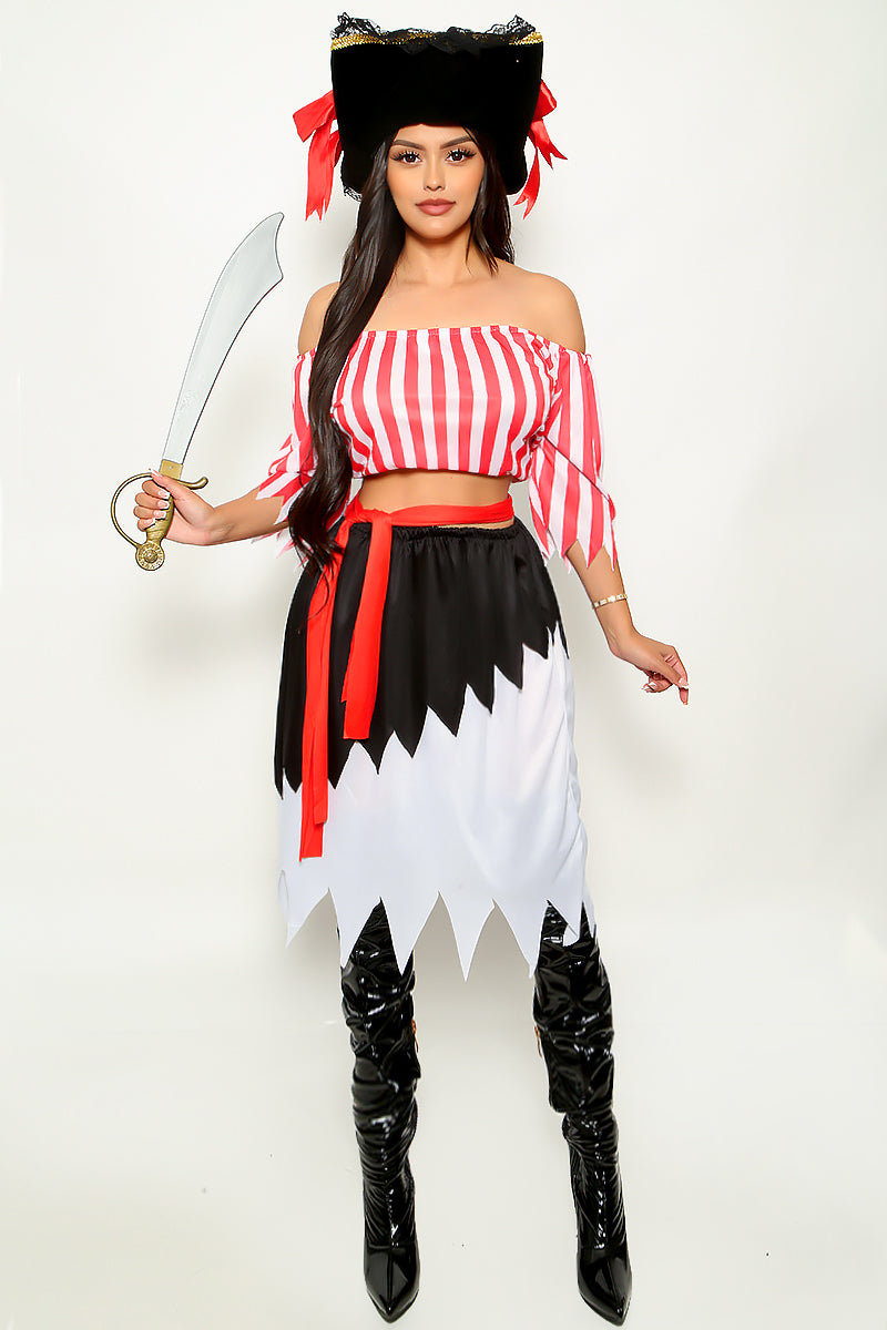 Red White Stripe Sexy 4Pc Pirate Costume