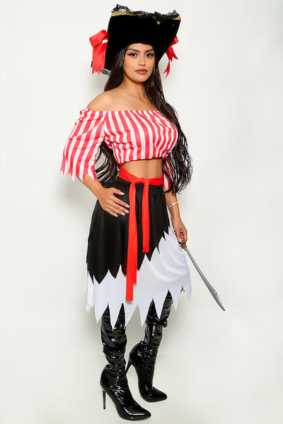 Red White Stripe Sexy 4Pc Pirate Costume