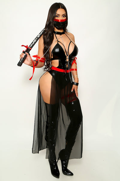 Black Halter Criss Cross Straps 4Pc Sexy Ninja Costume