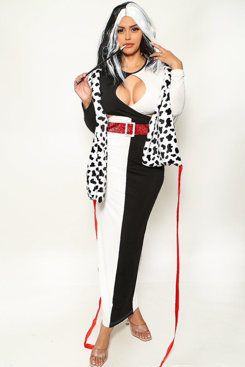 Black White Long Sleeves Cut-Out Maxi Cruella 3Pc Sexy Costume