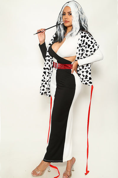 Black White Long Sleeves Cut-Out Maxi Cruella 3Pc Sexy Costume