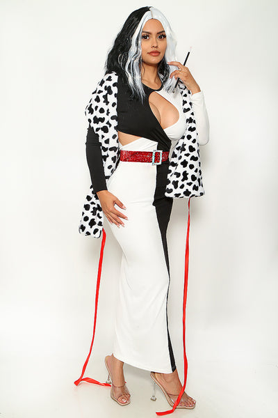 Black White Long Sleeves Cut-Out Maxi Cruella 3Pc Sexy Costume