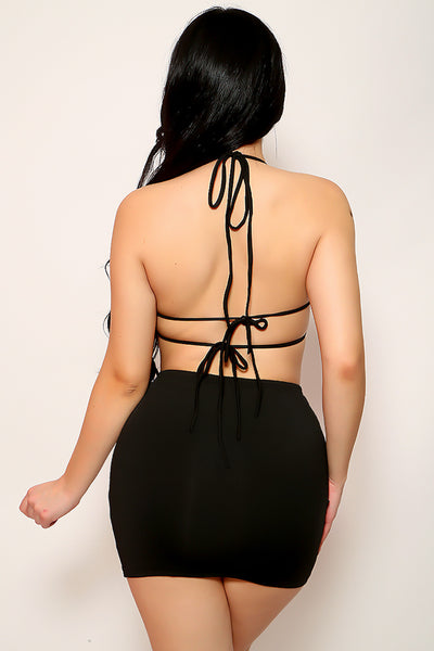 Black Strappy String 2Pc Sexy Fitted Dress Outfit