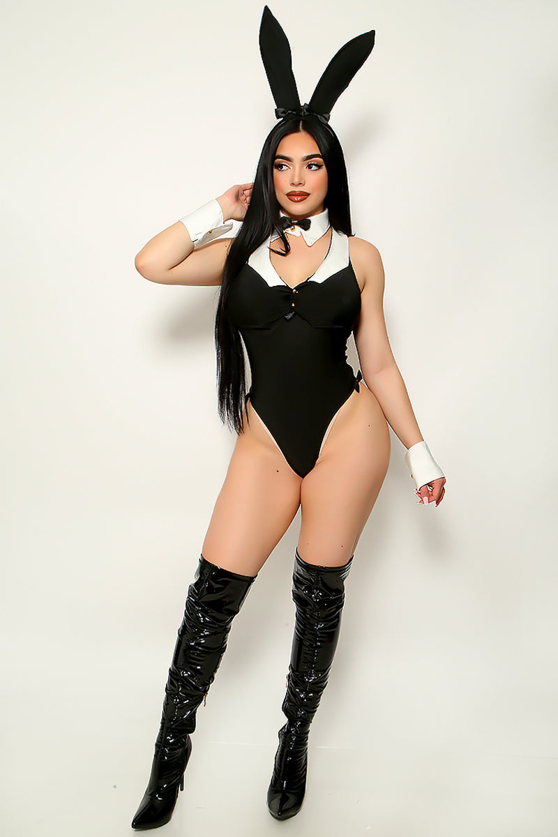 Black Tuxedo Collar Bodysuit Vest Sexy 8Pc Bunny Costume