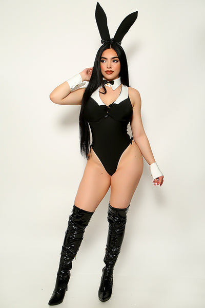 Black Tuxedo Collar Bodysuit Vest Sexy 8Pc Bunny Costume