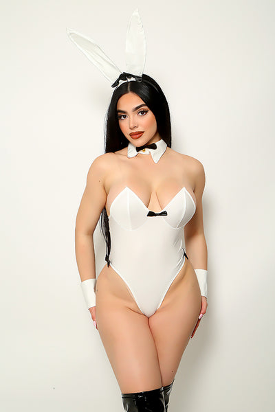White Black Tuxedo Collar Bodysuit Vest Sexy 8Pc Bunny Costume