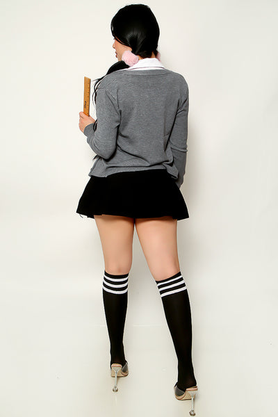 Grey White Sexy 3Pc School Girl Pop Star Costume