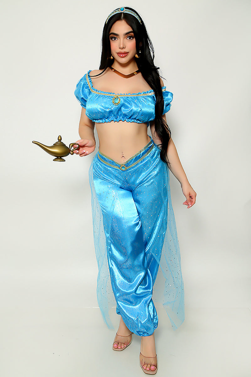 Blue Mesh Glitter Gold Off Shoulder Sexy Princess Jas Costume