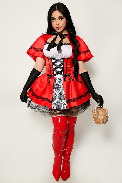 Red Black Satin Cape Sexy Little Red Riding Hood Costume