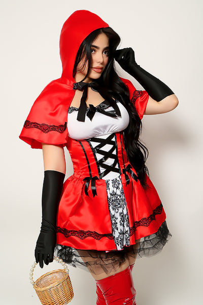 Red Black Satin Cape Sexy Little Red Riding Hood Costume