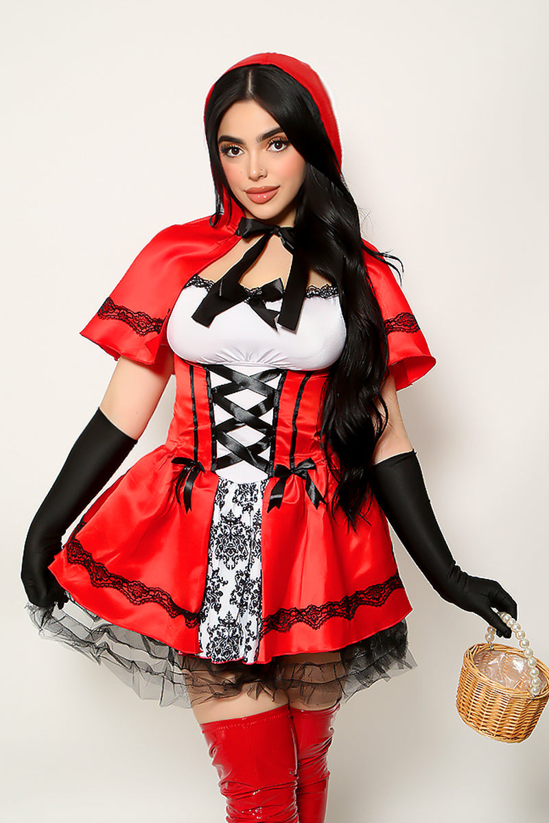 Red Black Satin Cape Sexy Little Red Riding Hood Costume