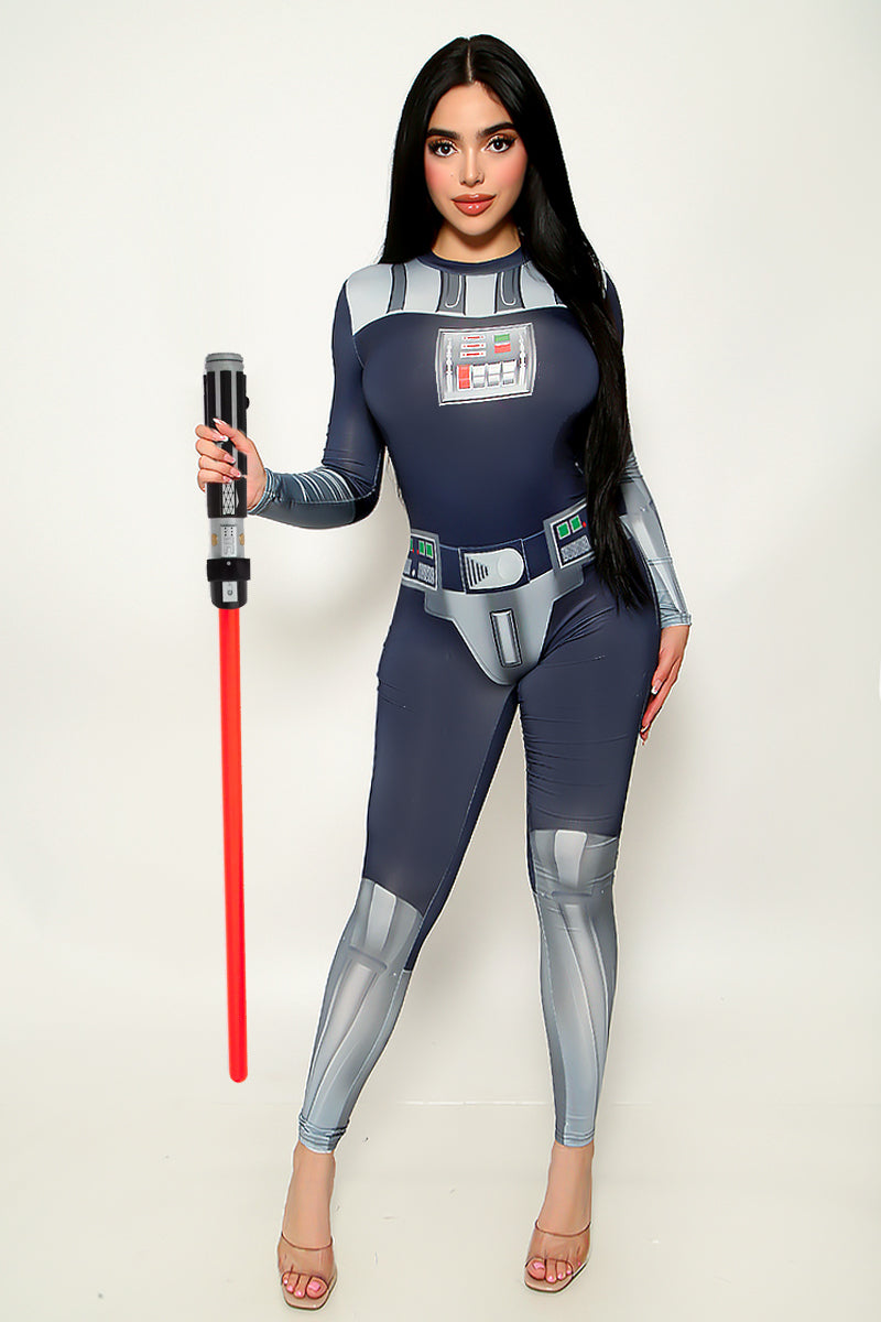 Black Dark Fador Sexy Stretchy Fitted Jumpsuit Full Length Costume