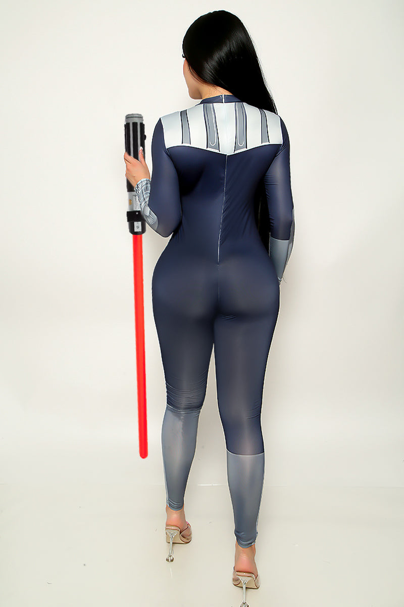 Black Dark Fador Sexy Stretchy Fitted Jumpsuit Full Length Costume