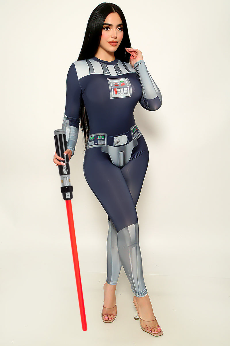 Black Dark Fador Sexy Stretchy Fitted Jumpsuit Full Length Costume