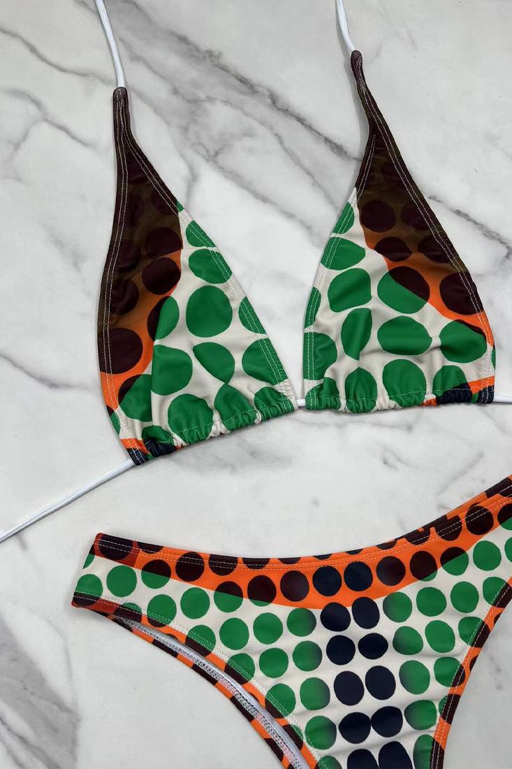 Green Multi Dot Bikini Body Shape Print Cheeky 2Pc Swimsuit Set - AMIClubwear