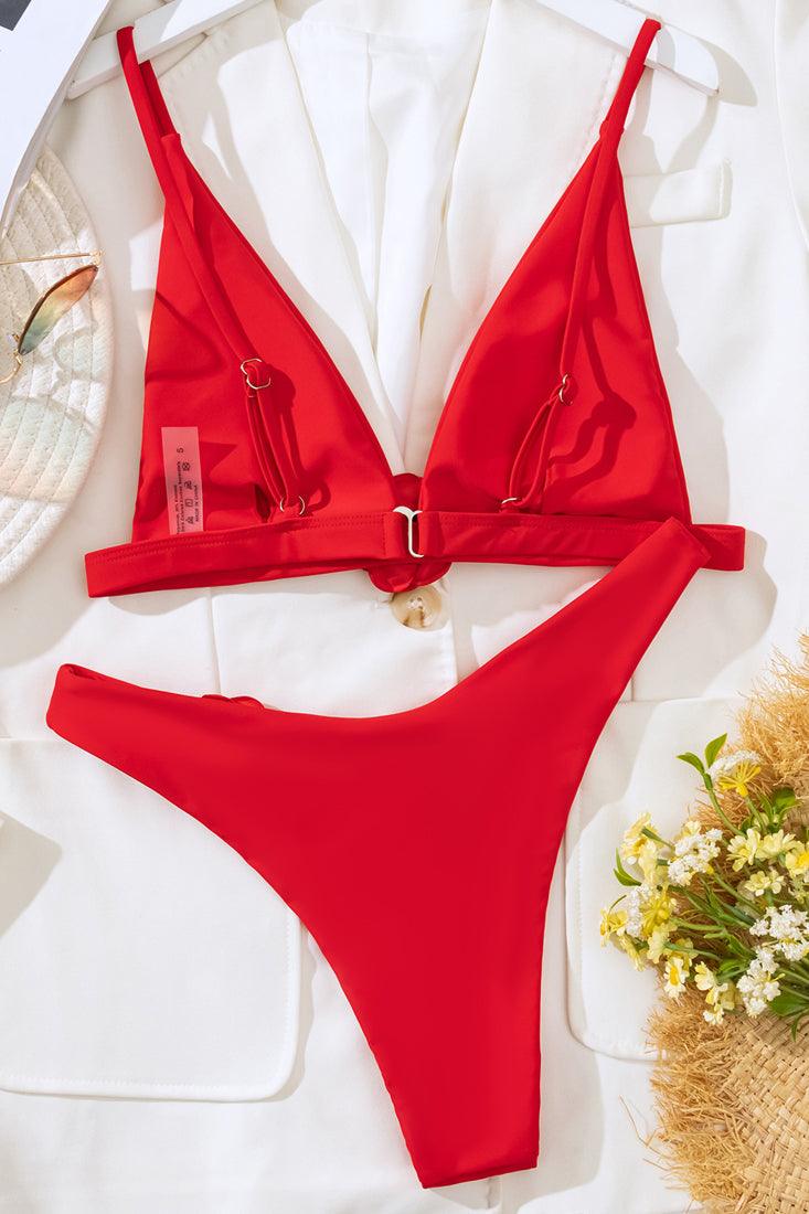 Red Rose Narrow Cut Top Cheeky Sexy 2Pc Bikini Swimsuit - AMIClubwear