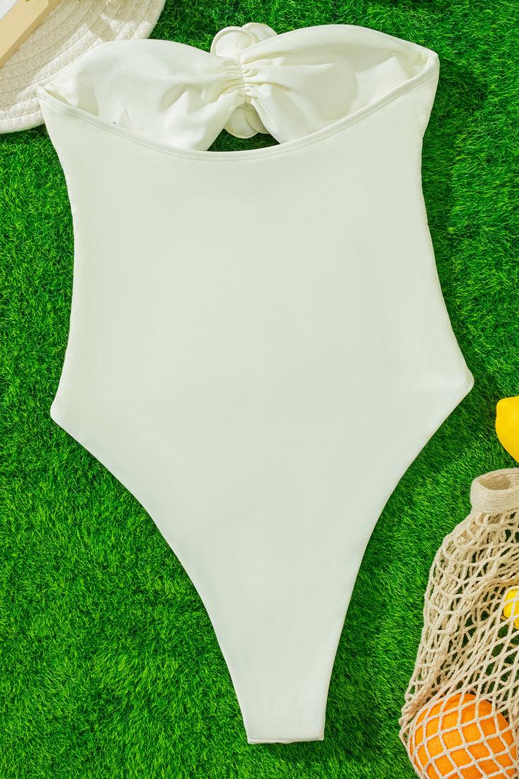 White Roses Cut-Out High Cut Strapless Sexy Monokini Swimsuit - AMIClubwear