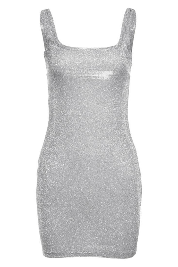 Silver Shimmer Sleeveless Fitted Sexy Mini Party Dress - AMIClubwear