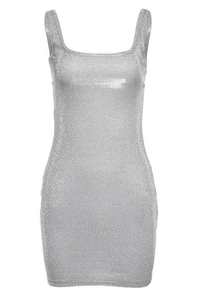 Silver Shimmer Sleeveless Fitted Sexy Mini Party Dress - AMIClubwear