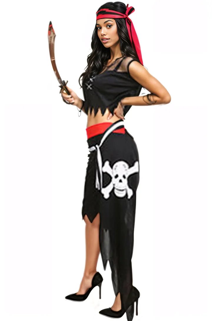 Black White Skull Sexy Pirate Costume Black / SM
