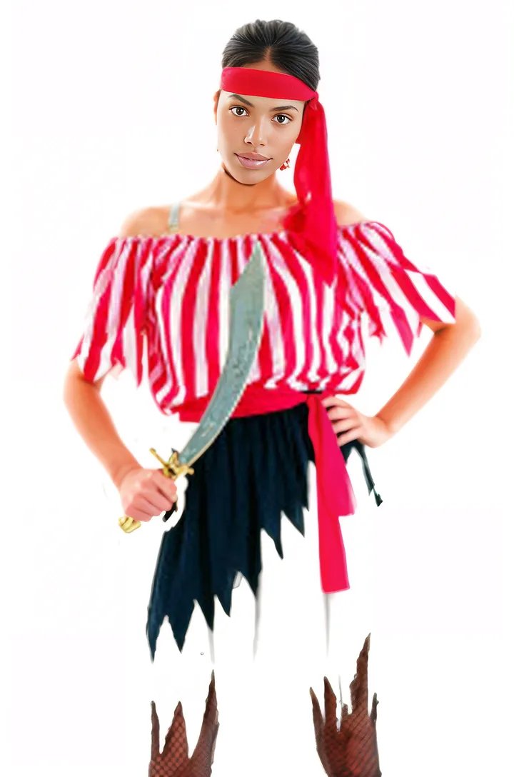 Red White Stripe Sexy 4Pc Pirate Costume