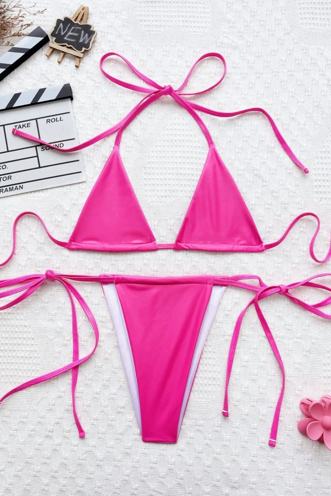 Hot Pink Faux Leather Micro Cheeky Sexy 2Pc Swimsuit Set Bikini